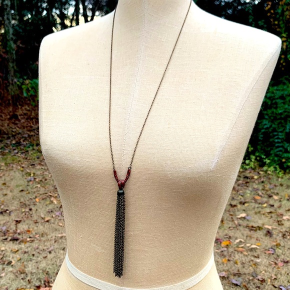 Jewelry - Braided Leather and Tassel Chain Pendant Necklace